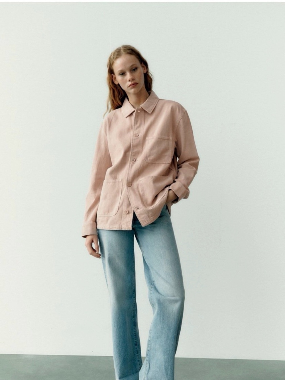 Zara Blush Pink Button-Front Shirt Jacket